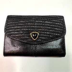 Vintage Judith Leiber Tri-fold Black Leather Wallet Credit Card Holder